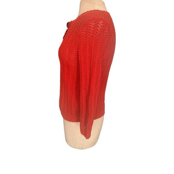 Jones New York Signature Women’s Red Open Knit Button Front Cardigan Sweater 100 - Picture 3 of 9
